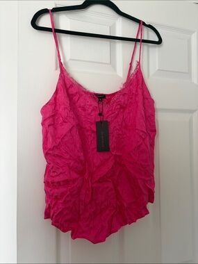 Dynamite Hot Pink Lace-Trim Satin Camisole